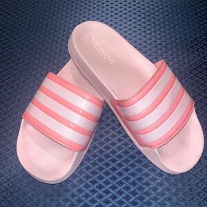 Adidas Pink‎ and White Striped Slides
